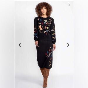 Johnny Was Embroidered Cashmere Wool Skirt S NWT